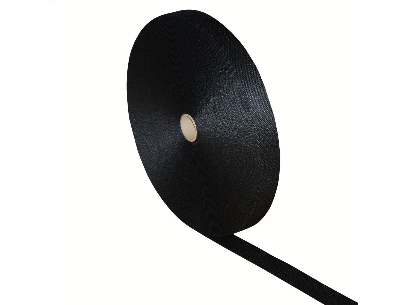 Poliesterio juosta, juoda, 50 m/rul. Poliesterio juosta, juoda, 50 m/rul.